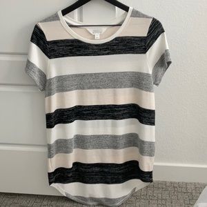 Market & Spruce Hi Lo Knit Top- White, Gray, Black Stripes- Size M